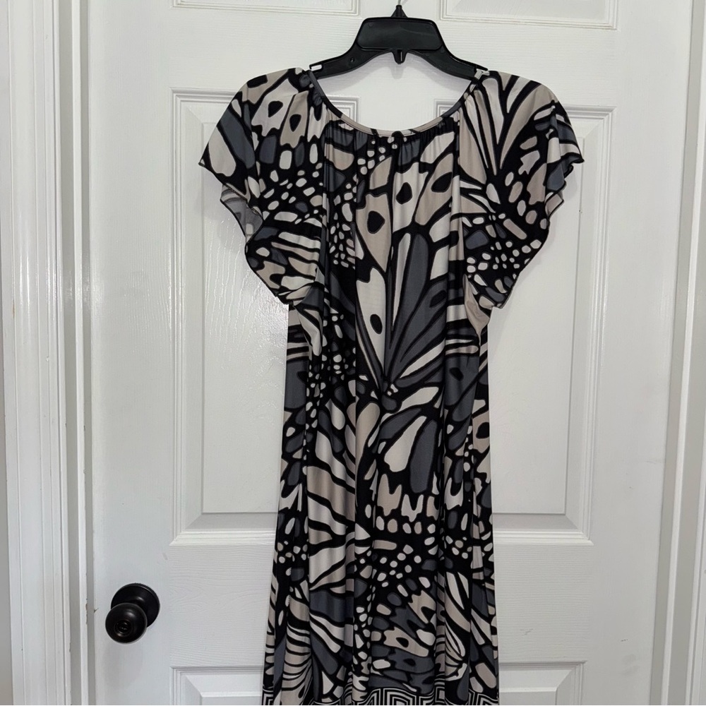 Live and Let Live Black and White Sheath Butterfly Midi Dress size L - Picture 11 of 12